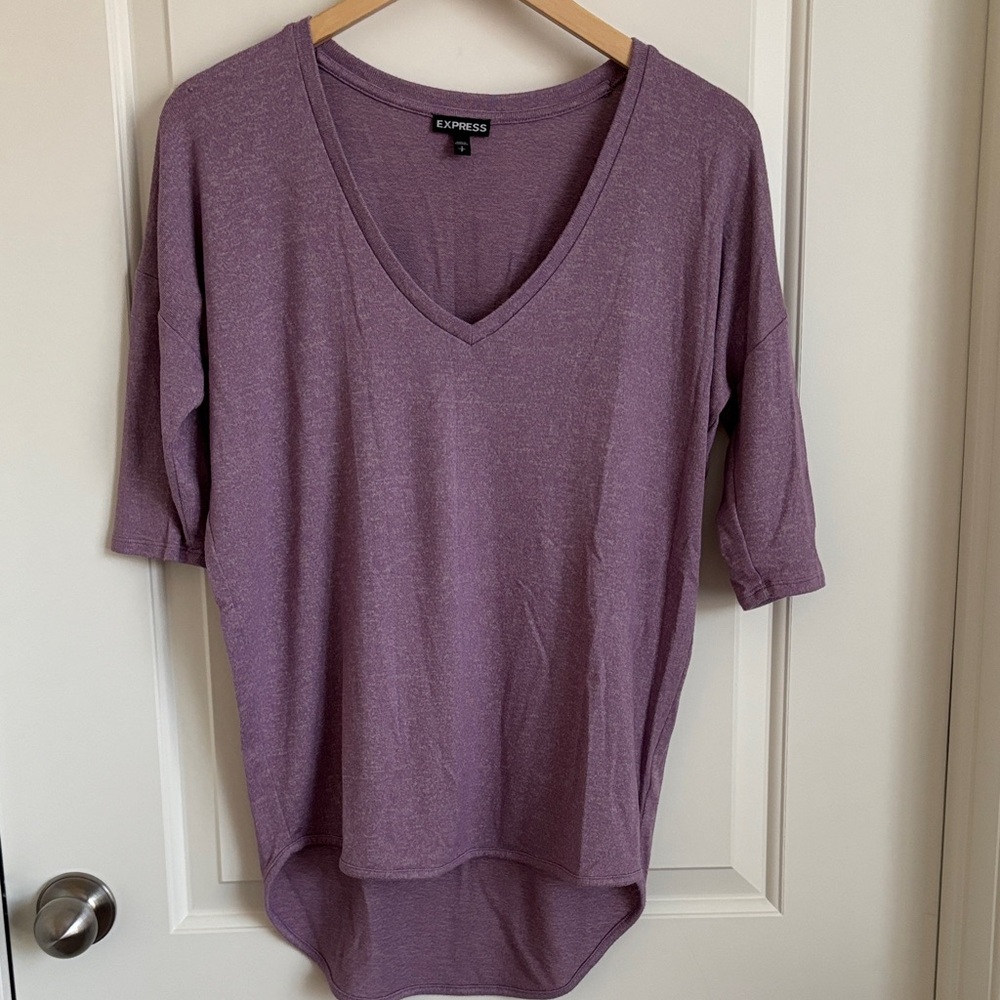 Express Mauve V-Neck Short Sleeve Tunic Top